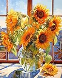 Tucocoo Sunflowers DIY Paint by Numbers for Adults Flowers in Glass Vase DIY Oil Painting Acrylic Paint Art Painting Kits Canvas with Acrylic Paint Floral Art 16x20 Inch （Without Frame ）