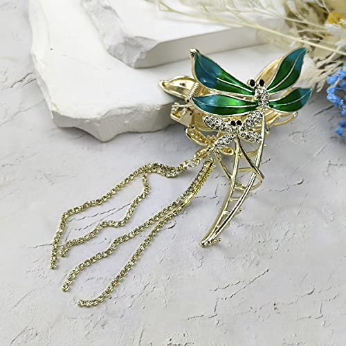 Dragonfly Hair Claw Clips Tassel Hair Clips Summer Hair Styling Accessories Green Dragonfly Tassel Rhinestone Design Hair Clamps Barrette Hair Clips For Women Girls Hair Clip For Thick Hair #TOP2