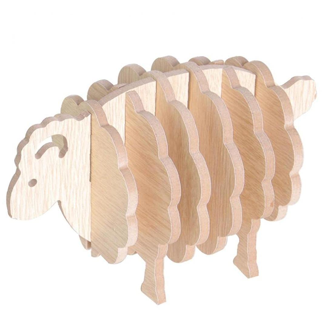 Tossper Grain Wood Coaster With Holder, Sheep Shaped Table Mat For Drinks Cup Mug Mat Home Decoration
