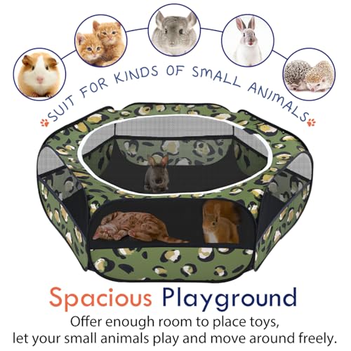Image of Pawaboo Small Animal Playpen with Zippered Cover, Leopard Print