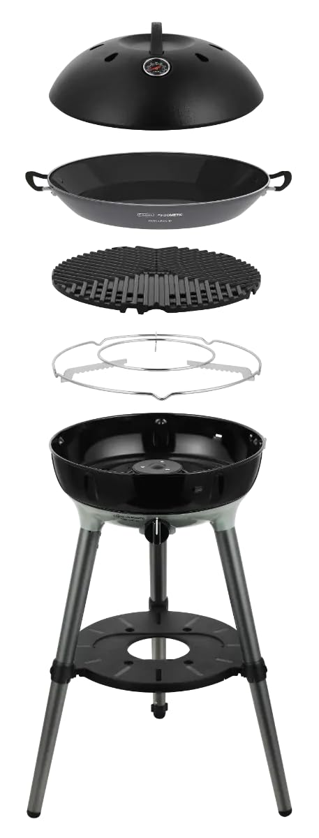 CADAC- Carri Chef 40 Gasgrill – 60 x 60 x 86 cm - Mobiler Campinggrill mit Grill2Braai-Platte, Panhouder, Paellapfanne & Deckelthermometer - Inkl. Tragetasche - 50mBar - Stahl & Kunststoff