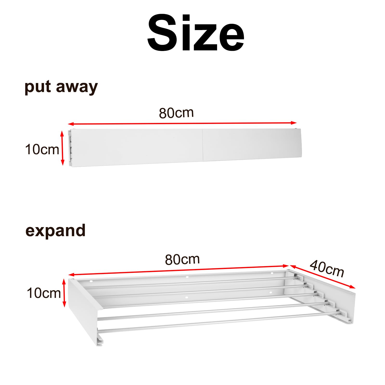 Stendibiancheria da parete retrattile e pieghevole,Spazio efficiente e versatile, carico 30 kg,Design moderno (Bianco, 80cm)