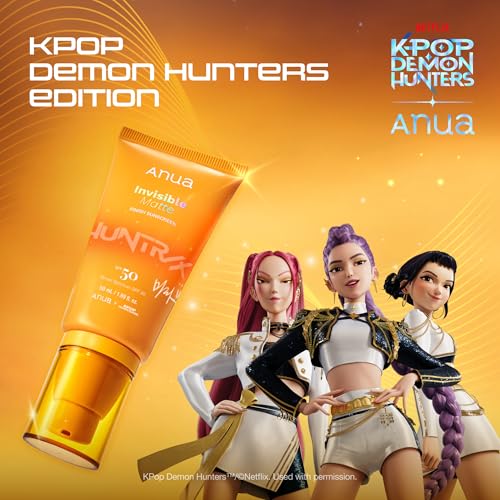 Image of Anua Invisible Matte Finish Sunscreen, Broad Spectrum SPF50, Clear Gel, Non Comedogenic UV Filters, All Skin Types, Lightweight Poreless Primer, Kpop Demon Hunters, Korean Skincare, 1.69 fl. oz