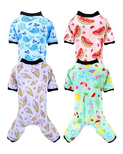 PET SHOW 4 Pack Dog Pajamas for Small Medium Dogs Girl Boy Watermelon Soft Stretchy PJs Whale Ice...