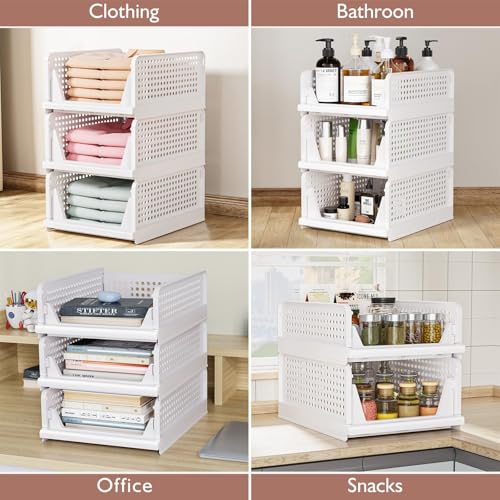 Image of Folding Closet Organizers Storage Box,Stackable Storage Bins,Plastic Drawer Basket Closet-Storage for Wardrobe Cupboard Kitchen Bathroom Office White-5L,(Pack of 15)