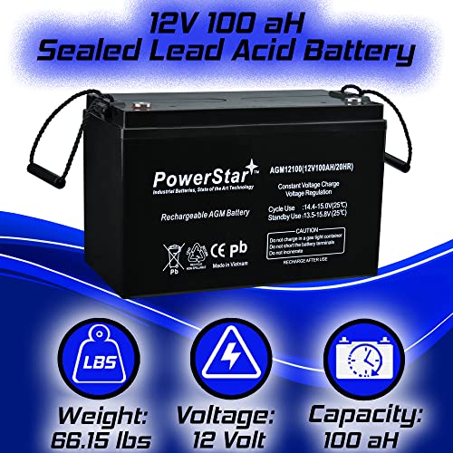 Powerstar 12V 100Ah Agm Deep Cycle Sealed Lead Acid Rechargeable Battery For Rv Pv Solar Panels #TOP6
