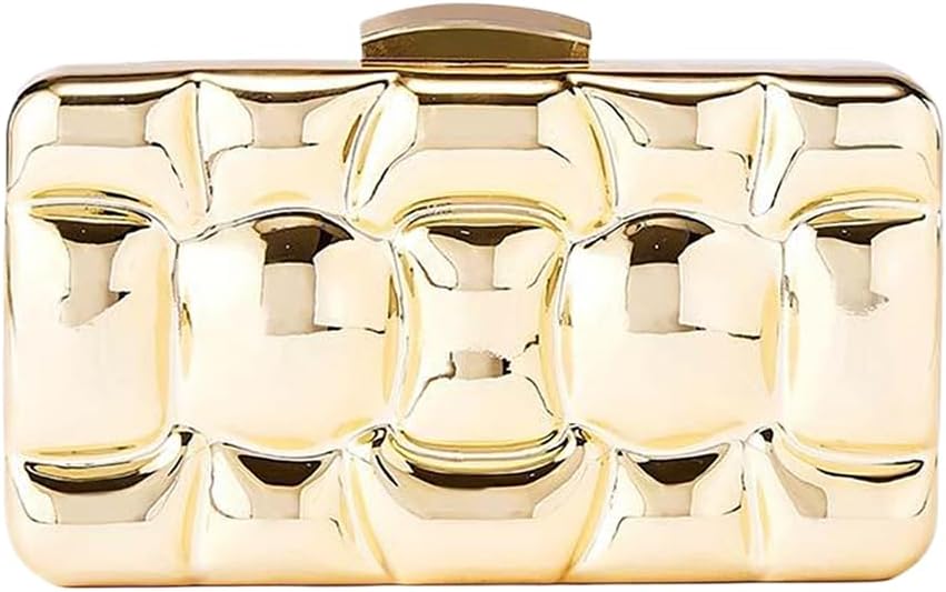 Women Metal Clutch Bag Sparkly Metallic Evening Handbag Trendy Metal Chain Shoulder Bag Crossbody Bag