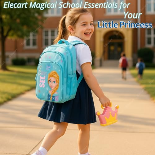 Image of Combo Set for Girls - 5 in 1 Back to School Hamper with Backpack, Lunch Bag, Tiffin Box, Water Bottle & Pencil Pouch - Complete School Essentials Gift Set for Kids (Blue Bag)