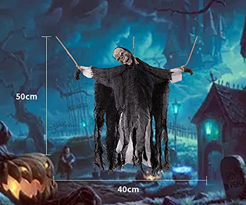 Halloween Wall Door Porch Tree Decoration Props Hanging Swing Witch on Broom w/ Welcome Wood Plaque for Role Play Coven Party,Bar,Haunted House,Indoor and Outdoor Decor (HAL-317)
