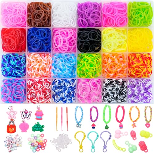 XKDOUS 24 Colors Rubber Band Bracelet Kit, Bracelet Making Kit for Art and Craft, Rubberband Bracelets kit for Kids Ages 6+