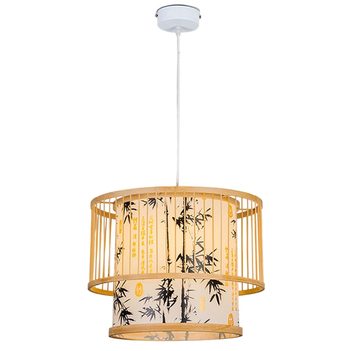 LQZCXMF Restaurant Zen Style Chandelier 1-Lights Boho Bamboo Cage Lantern 15.7" Rustic Bamboo Basket Farmhouse Light Fixtures Natural Wicker Lamp Shade for Bedroom, Dining Living, Entryway, Foyer