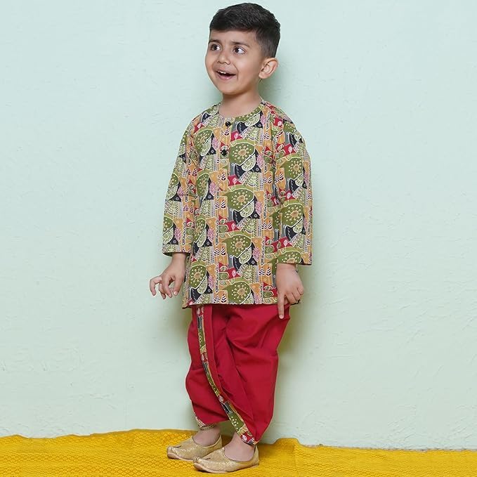 Image of AJ DEZINES Kids Ethnic Wear Pure Cotton Dhoti Kurta Set For Boys
