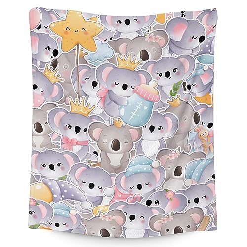 Koala Blanket Gifts - 30"x40" Cute Throw for Women, Girls - Colorful Soft Fuzzy Blankets for Couch & Office