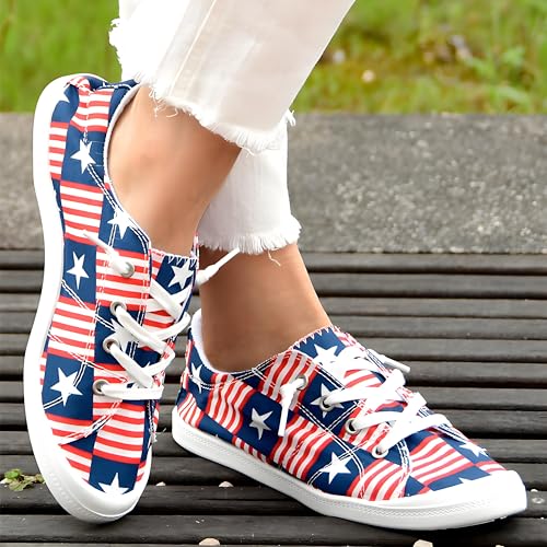 Women's American Flag Canvas Sneakers - Patriotic Star & Stripes Casual Lace-Up Shoes | Comfortable Breathable Everyday Walking Shoes​4