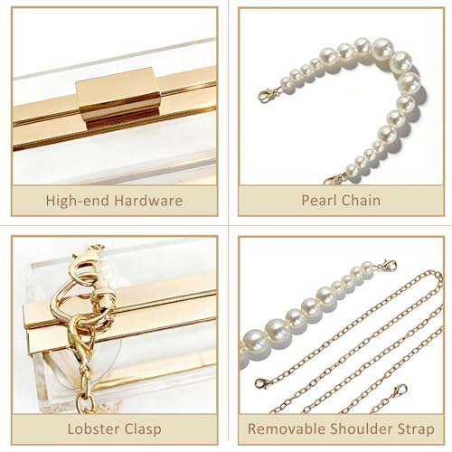Image of Ladies Clear Acrylic Moon and Star Rhinestone Chain Bag Sparkly Transparant Clutch Purse for Women Evening