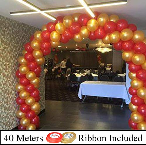 Image of AMFIN (Pack of 100) 10 Inch Goden /Gold & Red Metallic Balloons with Matching Ribbon for Decoration,Balloon for Birthday Decor /Anniversary /Party /Baby Shower /Party /Home Decor