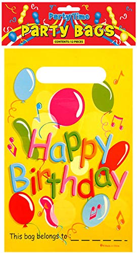 HENBRANDT Plastic Happy Birthday Loot/Birthday Party Bags (Pack of 12)