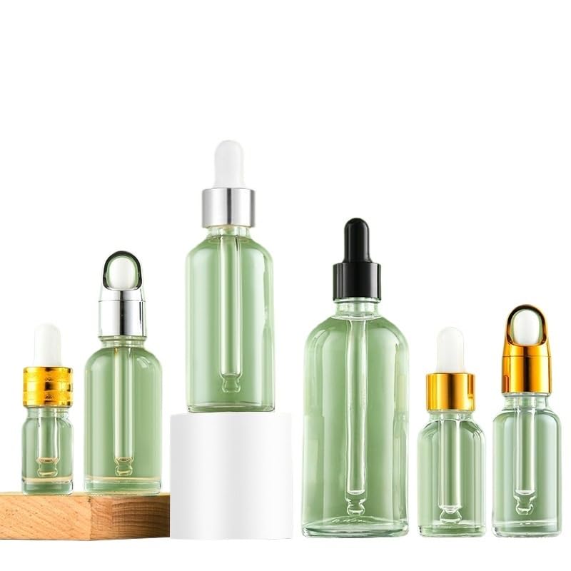 Gotero Botella de aceite esencial escarcha, líquido aromaterapia transparente, gota 5-100ml for pipeta masaje recargable(Clear gold,5ml)