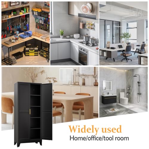 Image of Black Pantry Storage Cabinet, 71 inch Metal Kitchen Pantry Storage