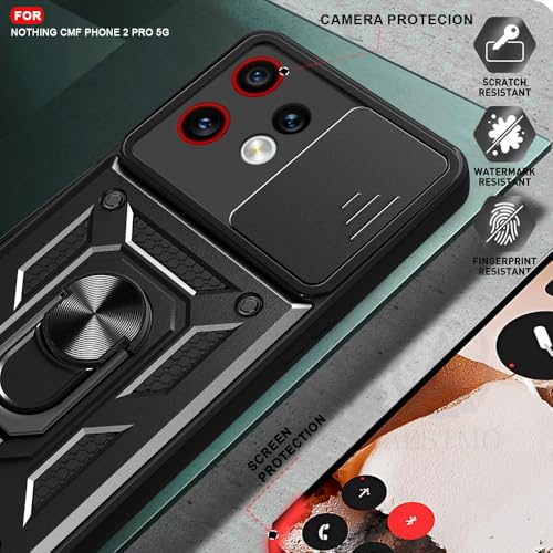 Image of AESTMO Tough Armor Bumper Back Cover Case for CMF by Nothing Phone 2 Pro 5G | Sliding Camera Cover, Kickstand & Ring Holder | 360 Protection Cover for Nothing CMF Phone 2 Pro (Black)