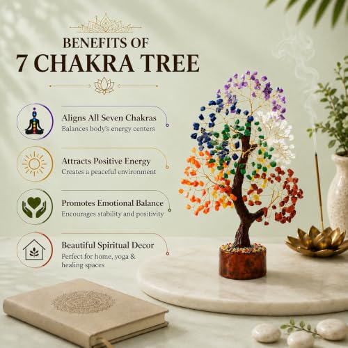 Image of Crocon Crystal Tree of Life 7 Chakra Healing Crystal Trees, Birthday Gifts Women, Sister & Mom | Home Decor, Gemstone Trees for Positive Energy, Good Luck Office Desk Decor, Housewarming Gift Home