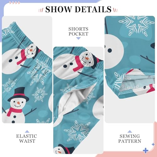 Winter Snowman Snowflake Boys Long Pants Soft Trousers Elastic Waist Kids Lounge Bottoms with Pockets S-XL4