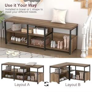   HSH-Entryway-Bench-with-Storage-Large-Farmhouse-Corner-Storage-Bench-Long-Convertible-Shoe-Bench-for-Entrance-Hallway-Foyer-L-Shaped-Shoe-Rack-Bench-for-Living-Room-Bedroom-Rustic-Oak-57-in
