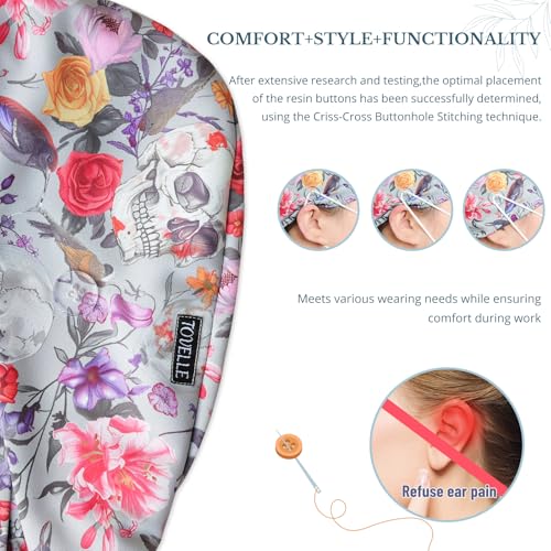 Image of Scrub Caps for Women with Buttons, Classic Surgical Caps | Double-Sided Printed, Adjustable,Long Hours, Sweatbands, Fabric Help Reduce Static Buildup