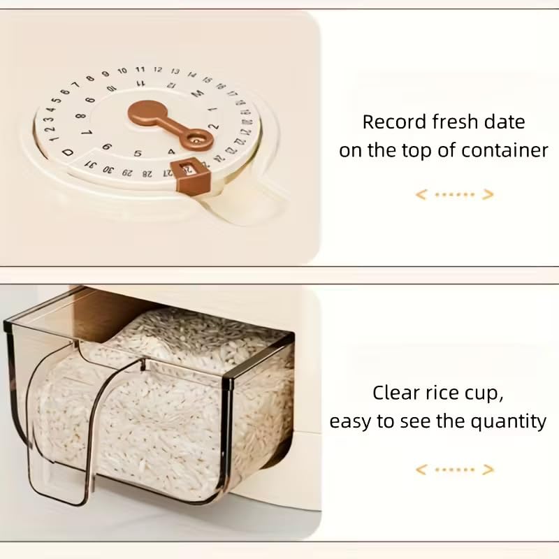 Image of YAGVIZ Automatic Rice Dispenser with Measuring Cup | Large Capacity Moisture-Proof Sealed Food Storage Container for Rice, Grains, Flour | Reusable Plastic Rectangle Bin for Kitchen & Home Use
