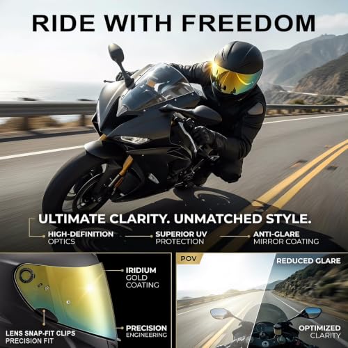 Image of PSLER Shatterproof Helmet Visor for Bell Qualifier,Deep Gold | Impact-Resistant ,UV400 Protection, Motorcycle Tinted Face Shield Replacement for Bell Qualifier /Star /Vortex /RS-1 /Revolver