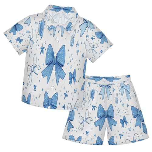 Boccsty Blue Bows Ribbons Doodle Boy Summer Shorts Sets Hawaiian Toddler Boys T-Shirt & Pants 2 Pcs 3T