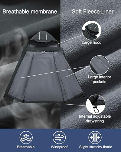 Men's Soft Shell Jacket Waterproof Military Tactical Coat Winter Fleece Lined Rain Jacket with Detachable Hood2