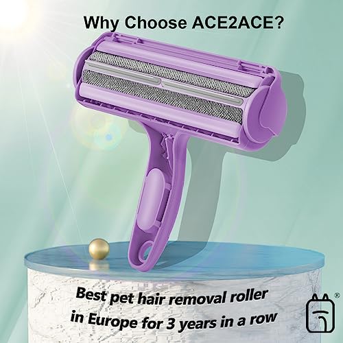 Image of ACE2ACE Pet Hair Remover Roller, Reusable Animal Hair Removal Brush for Dogs and Cats, Self Clean Pet Roller for Carpet, Furniture, Rugs, Laundry, Clothes and Bedding, Sofa, Purple