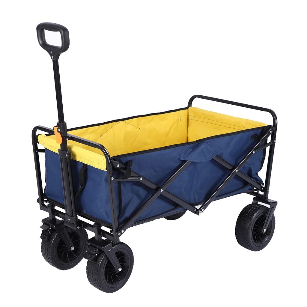 Heavy Du Chariot pliable avec grandes roues Poignée réglable Design robuste Lar Capaci Utili pour le camping, les sports et les activités de plein air