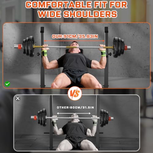 Fostoy Weight Bench, 770lbs Bench Press With Squat Rack, Adjustable Weight Benches for Home Gym, Olympic Workout Bench for Full Body Fitness, Flat Incline Bench With Removable Foot Catch