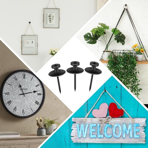 Image of 60Pcs Double Headed Picture Hanging Nails,Thumb Tacks for Wall,Small Head Hanging Nails Push Pins, for Drywall Cork Board Home Office Photo Decorations(Black)