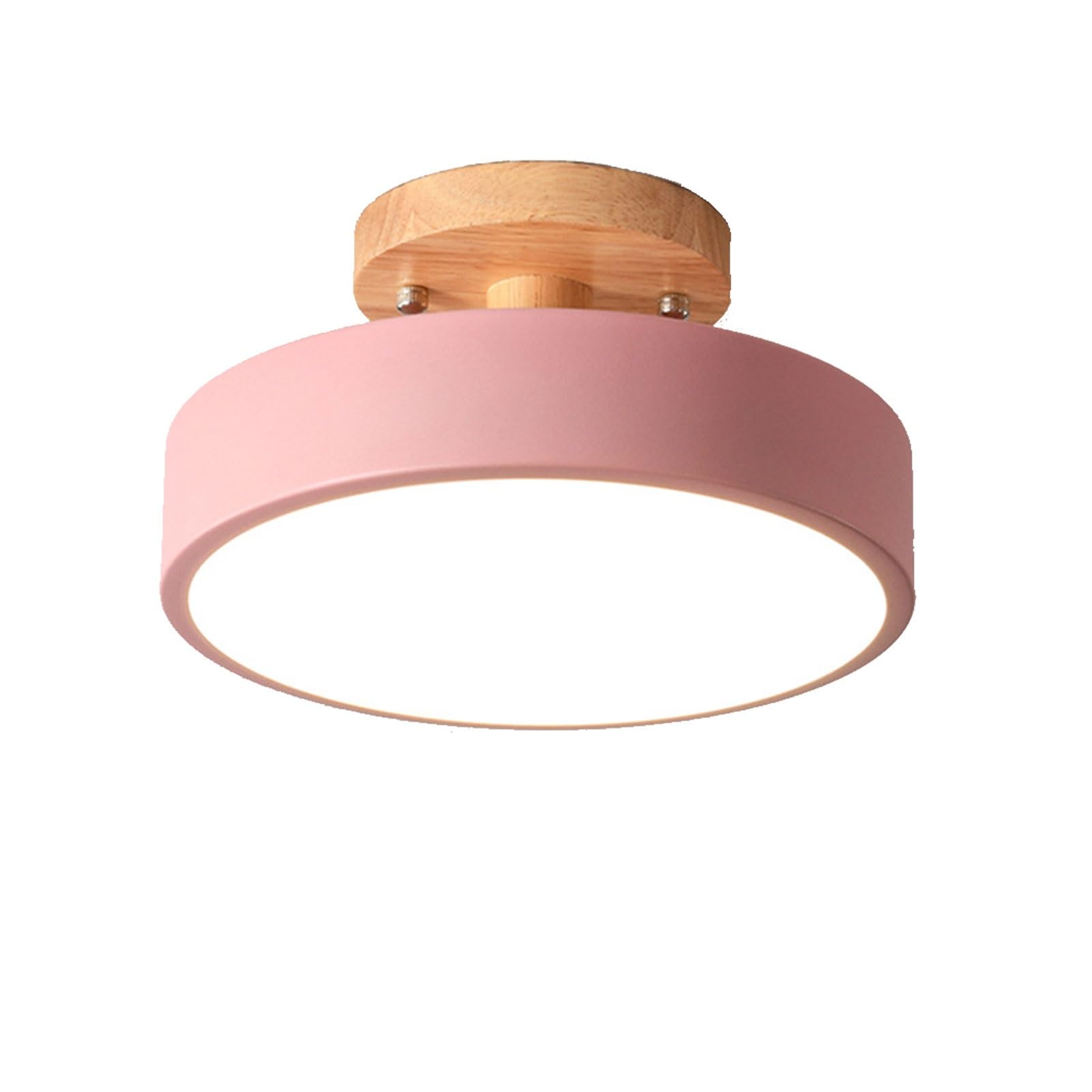 KXEcoLife LED Ceiling Light Fixture, Flush Mount Chandelier, Lamp Semi Wood Art Lighting Fixture for Office Aisle Entrance Hallway (Pink, 23CM)
