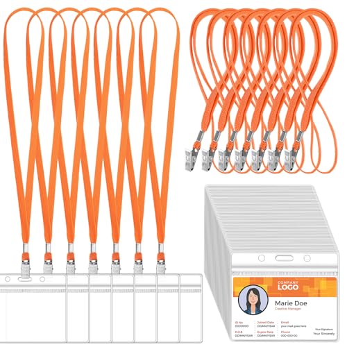 Image of Marspark 100 Sets 4 inchx3 inch Name Badge Holder with Lanyard Bulk, Orange
