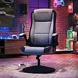 RESPAWN 800 Swivel Rocker Gaming Chair - Ergonomic Floor Gaming Seat with Lumbar Support, Flip Up Armrest, High Back, Pedestal Base, Comfortable No Wheels Console Video Game Rocker Chair - Gray Fabric