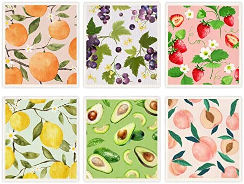 Morigins Mixed Fruit Swedish Kitchen Dishcloths Reusable Dish Towels Absorbent and Fast Dry Cleaning Cloths for Kitchen Cleaning Wipes 6 Pieces