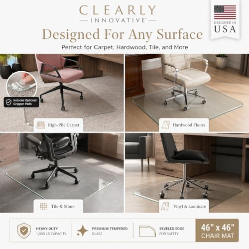 46x46 Tempered Glass Chair Mat for Carpet with Beveled Edge for Carpet & Hardwood Floors – Smooth Glide Office Chair Floor Protector, 1,000 lb Capacity, Clear Heavy-Duty Glass by Clearly Innovative by Clearly Innovative - Image 5