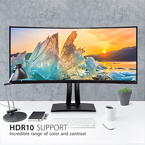 Image of ViewSonic VP3881A 38 Inch WQHD+ ColorPro Monitor, Curved IPS with 100% sRGB and Pantone Validated for Professional Graphic Design, Advanced Ergonomics, 90W USB-C, HDMI, and DisplayPort