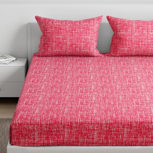 Image of Wakefit 100% Cotton 160 TC Fitted Bedsheet with 2 Pillow Covers | Carlos King, 72 inch x 72 inch, Carlos | 1.83m x 1.83m