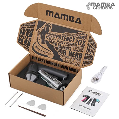Image of Mamba XL Electric Spice Grinder, USB Rechargeable One-Hand Herb & Spice Mill with Aluminum Teeth, Portable Kitchen Grinder for Seasonings, Black