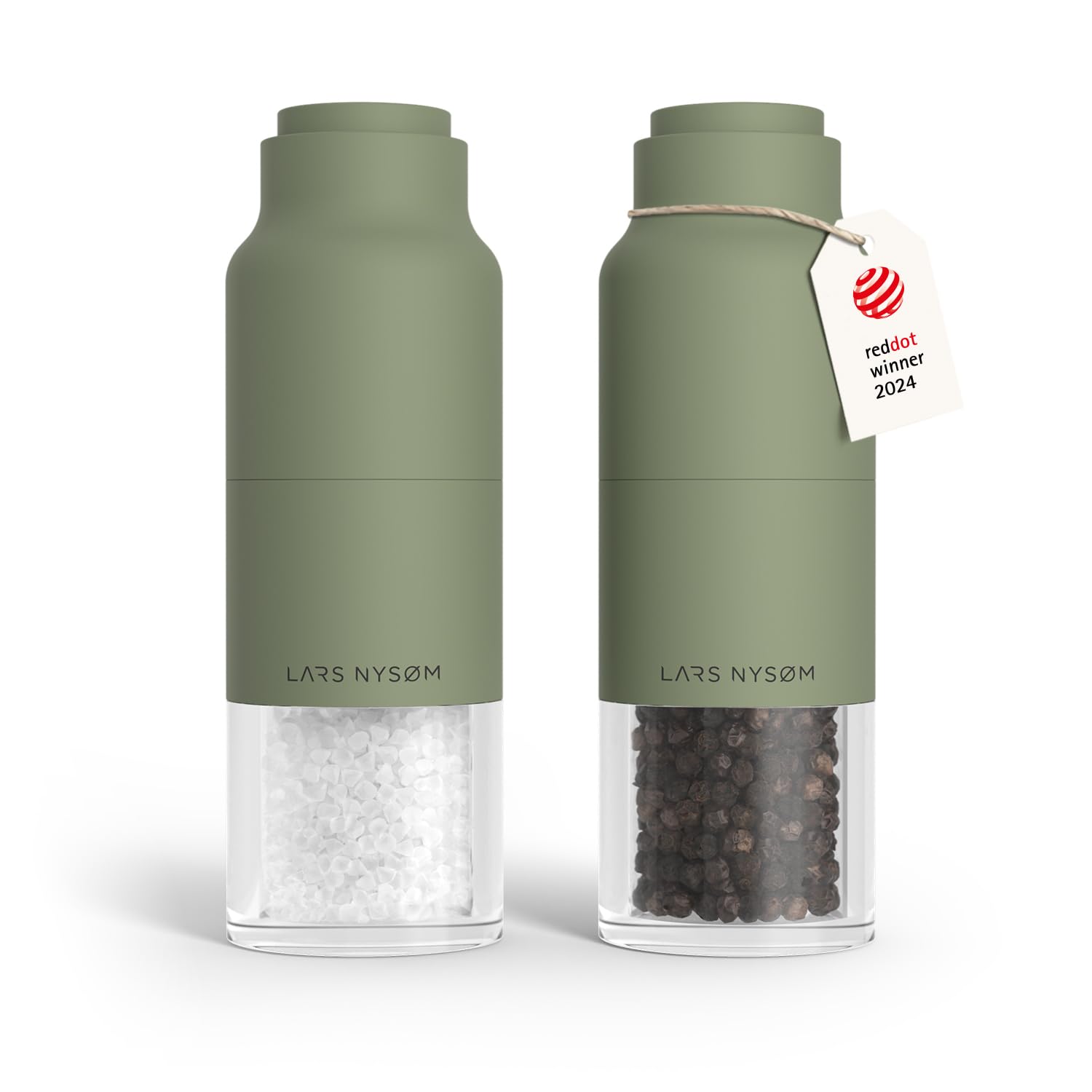 LARS NYSØM Salt and Pepper Grinder Set Stainless Steel with Adjustable Grinder I Bottle Design Spice Mills Set Manual (Sage Green)