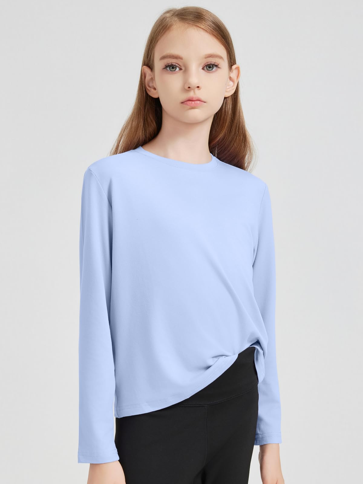 Maglietta da Ragazza, a Maniche Lunghe, T-Shirt Basica Morbida Oversize con Scollo Tondo, Tinta Unica e Comoda, per Abbigliamento Casual Bambini 4-14 Anni