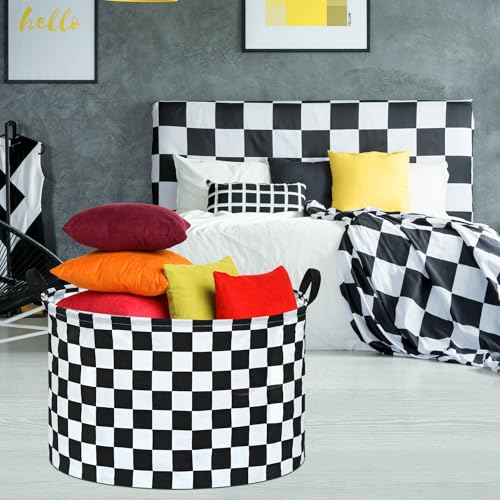Image of Checkered Storage Basket Extra Large 80L Kids Hamper Baby Laundry Basket Waterproof Toys Car Organizer Collapsible Canvas for Home /Dorm /Pet /Office /Closet /Shelf /Gift Baskets