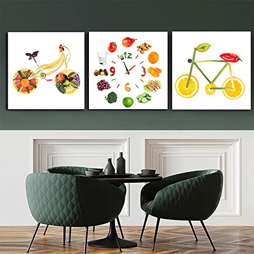 Peinture fruits vélo moderne affiche cuisine nordique lot 3 impressions toile 50x50cm
