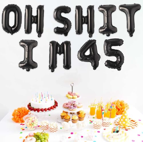Image of Oh I'm 45! Latex Balloons 16 Inch Black Hallo Forty Five Cheers to 45 Years Old Theme Decor for Man Woman Happy 45th Birthday Party Photo Studio Prop Flag Decorations Favors Supplies