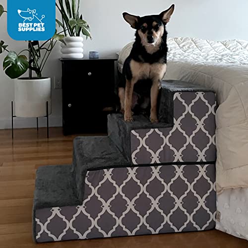 Image of Best Pet Supplies Foldable Pet Steps /Stairs with CertiPUR-US Certified Foam Sand, 4-Steps (H: 22 inch) (STF249-L)